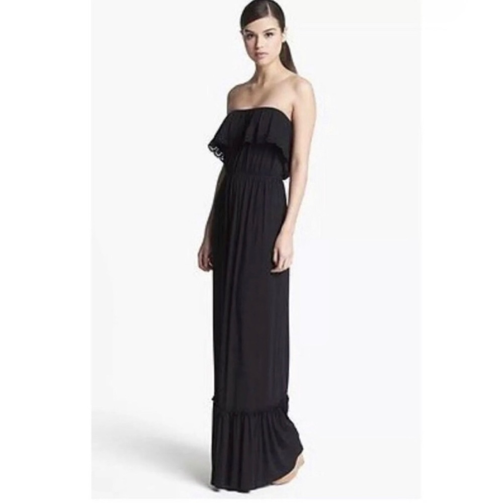 Felicity & Coco Black Off Shoulder Ruffle Maxi Dress Size MP EUC